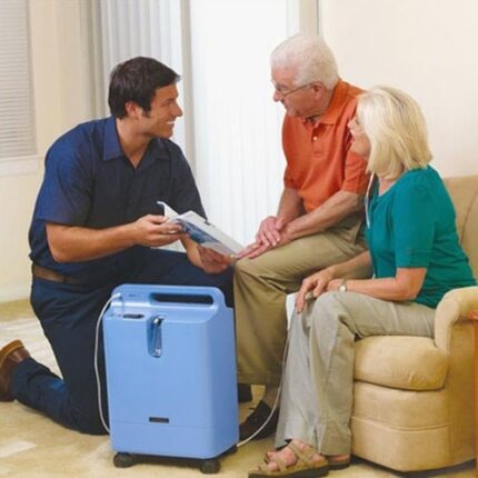 Patient using oxygen concetrator