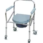 Medemove Adjustable Commode Chair with Wheels – Padded Seat, Stainless Steel Frame for Elderly & Patients