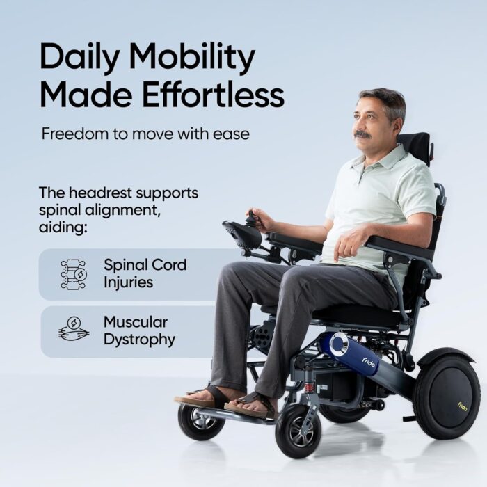 User operating Frido Prime Plus electric wheelchair for everyday mobility and travel