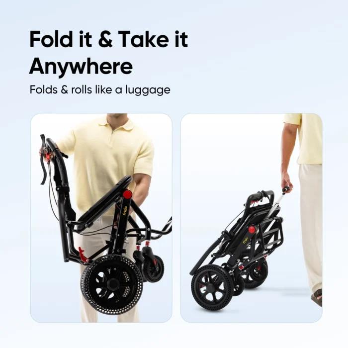 Frido foldable travel wheelchair folded for carrying and transport